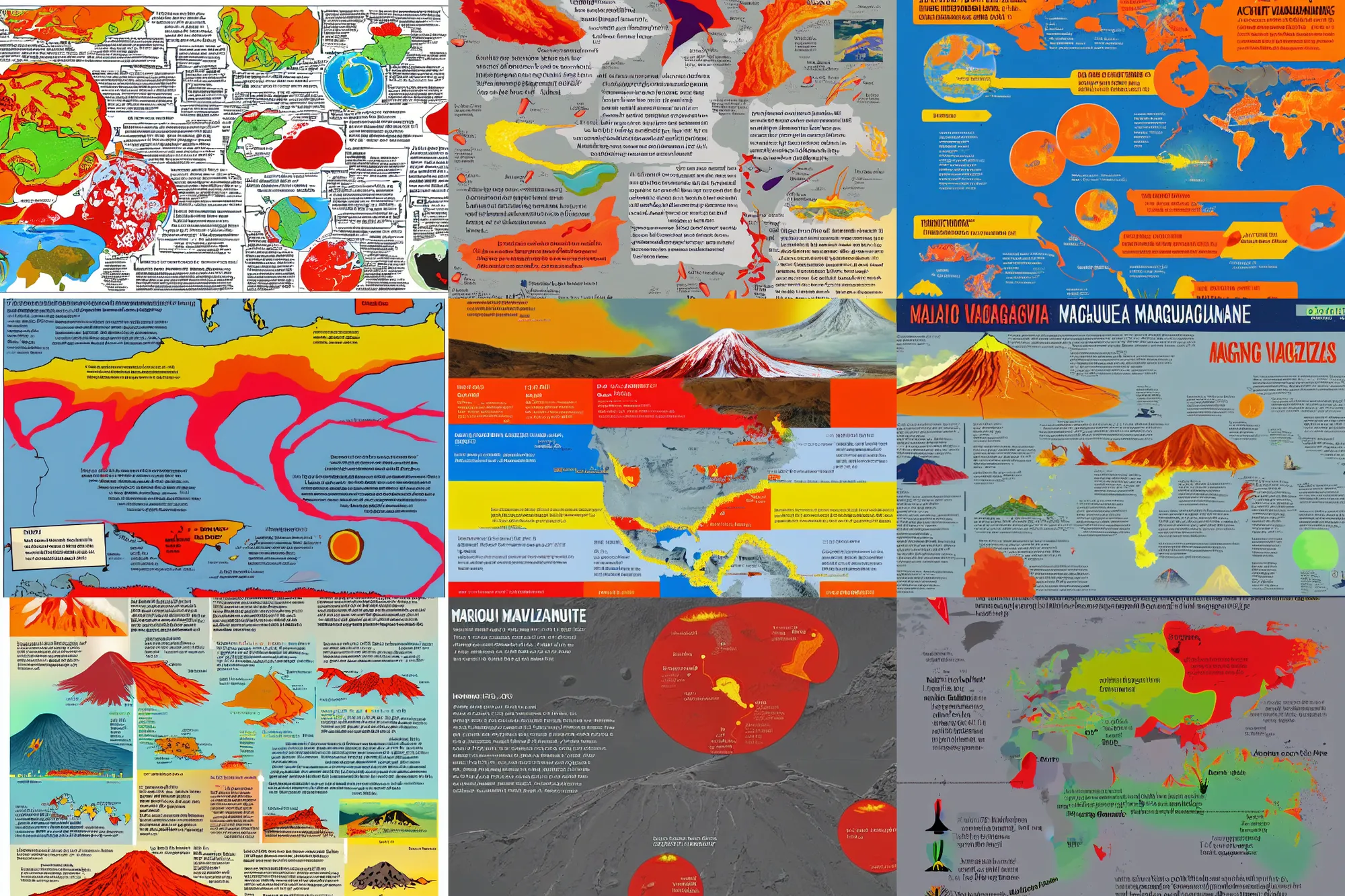 Prompt: Infographic of active volcanoes, colourful, marginalia