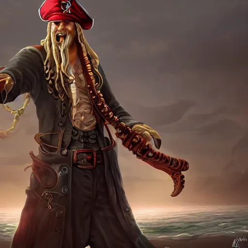 Image similar to a pirate captain with squid tentacle arms, beautiful and creepy digital painting, trending on artstation, detailed masterpiece, realistic rendering, 4k wallpaper