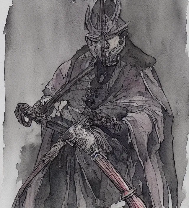 Prompt: a watercolor ink painting of a warmage holding an executioner's sword in the style of jean giraud in the style of moebius trending on artstation deviantart pinterest detailed realistic hd 8 k high resolution