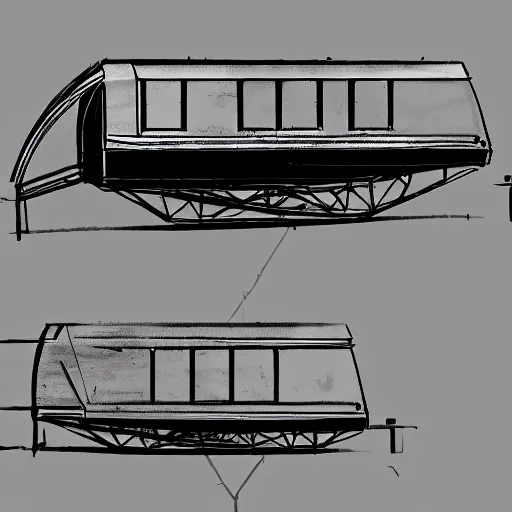 Prompt: soviet style tram repurposed as a spaceship, sketch
