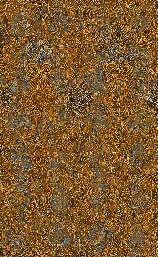 Prompt: ornamental pattern rapport, beautiful metallic accents, golden details, royal, elegant, pattern, full page illustration, oil on canvas