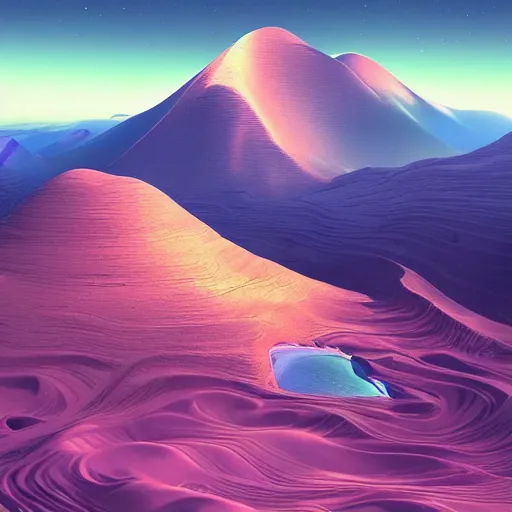 Prompt: a hd render of a dreamy landscape, by beeple and salvador dali