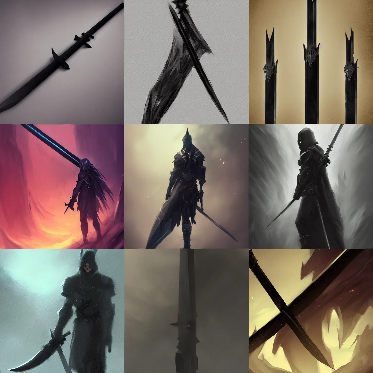 Prompt: a black sword surrounded by dark mist, artstation