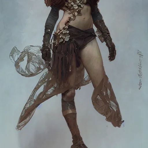 Image similar to a full body portrait of sensual injured girl warrior, intricate, elegant, highly detailed, digital painting, artstation, concept art, smooth, sharp focus, illustration, art by krenz cushart and artem demura and alphonse mucha