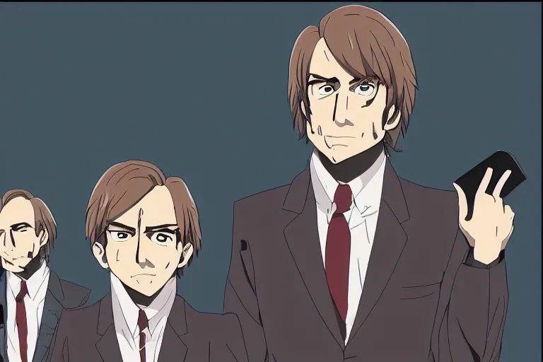 Image similar to saul goodman in an anime style, 8 k, hd