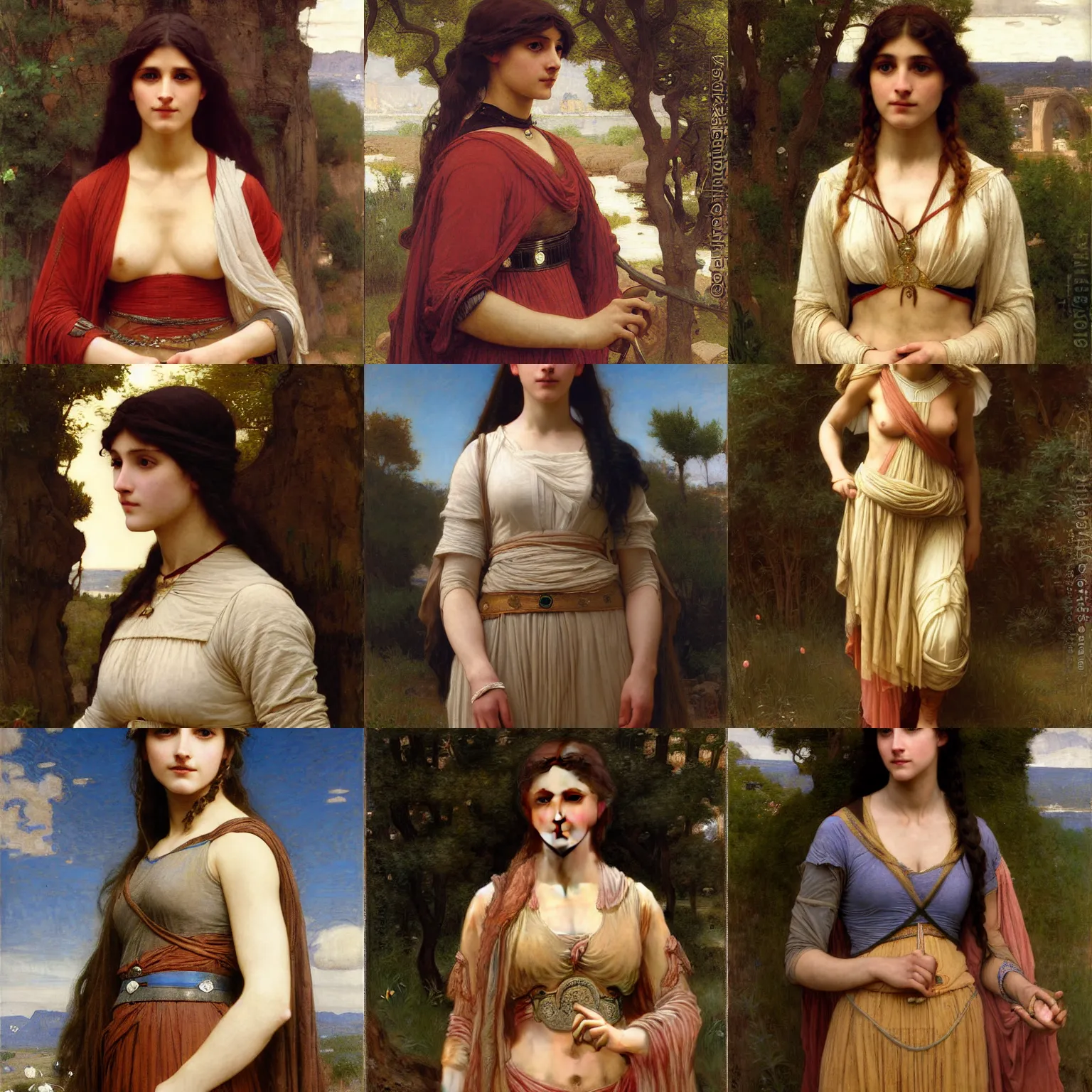 Prompt: female wanderer wearing a breastplate intricate portrait by john william waterhouse and Edwin Longsden Long and Theodore Ralli and William-Adolphe Bouguereau, very coherent symmetrical artwork. Cinematic, hyper realism, high detail 8k