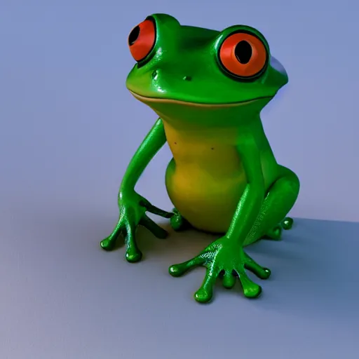 Prompt: 3 d octane render chibi frog character skiing down a mountain, pixar style