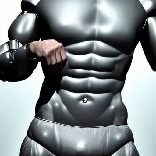 Prompt: a realistic detailed photo of a male android robot bodybuilder, cristiano ronaldo, shiny skin, posing, blank stare