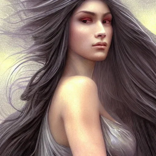 Prompt: epic portrait moon goddess, beauty, pretty face, glossy skin, long gray flowing hair, blurry backround pyramids, digital painting, artstation, concept art, soft light, hdri, smooth, sharp focus, illustration, fantasy, intricate, elegant, highly detailed, D&D, matte painting, in the style of Greg Rutkowski and Alphonse Mucha and artemisia, 8k, highly detailed, jurgens, rutkowski, bouguereau, pastoral, rustic, georgic
