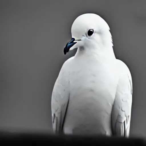 Prompt: a realistic photo of a white dove on a solid black background, high contrast, 8k, film grain, highly detailed