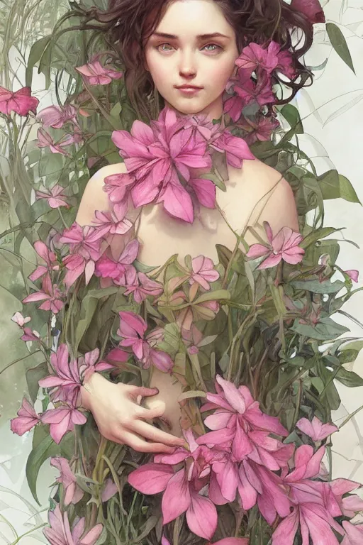 Prompt: ultra realistic illustration, watercolor botanical plants drawing, pink, background, elegant, highly detailed, digital painting, concept art, smooth, sharp focus, illustration, art by artgerm and greg rutkowski and alphonse mucha