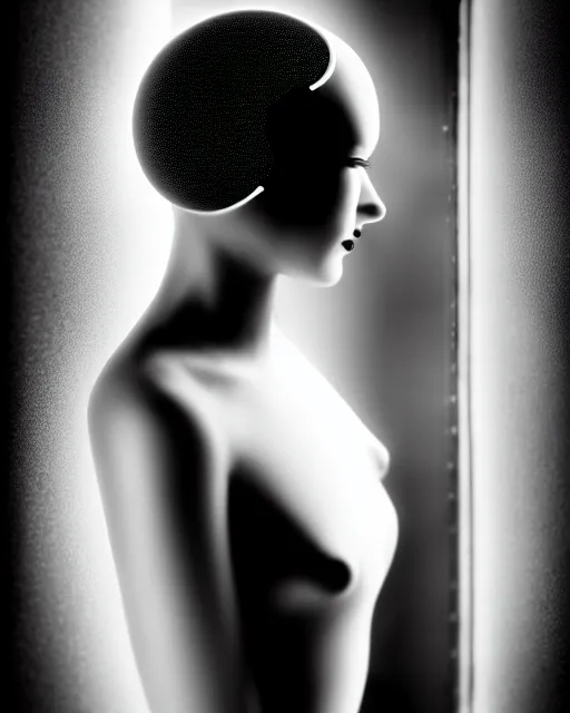 Prompt: black and white dreamy young beautiful female artificial intelligence, metropolis, cinematic, rim light, bokeh, photo - realistic, elegant, high detail, 8 k, masterpiece, photo taken in 1 9 3 0, inspired by cecil beaton