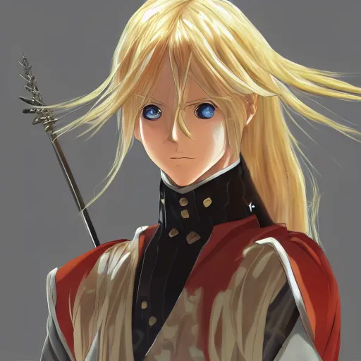 Prompt: Portrait of Lucius The Blonde Flame Warrior, Anime Fantasy Illustration by Tomoyuki Yamasaki, Kyoto Studio, Madhouse, Ufotable, trending on artstation