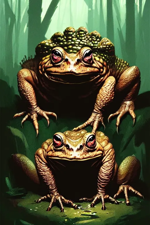 Image similar to greg rutkowski poster. giant gross toad