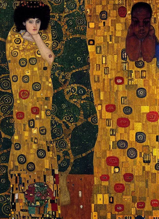 Image similar to beautiful detailed tarot card, painting by gustav klimt