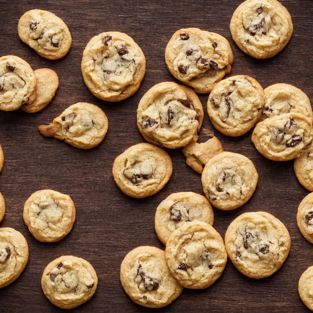 Image similar to close - up view of torcetti cookies on top of a wooden table, 8 k, high detail, photorealistic, proper shading