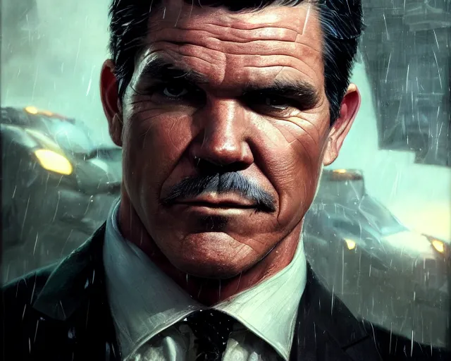 Image similar to highly detailed portrait of josh brolin as bruce wayne, in batman : arkham knight, stephen bliss, unreal engine, fantasy art by greg rutkowski, loish, rhads, ferdinand knab, makoto shinkai and lois van baarle, ilya kuvshinov, rossdraws, tom bagshaw, global illumination, radiant light, detailed and intricate environment