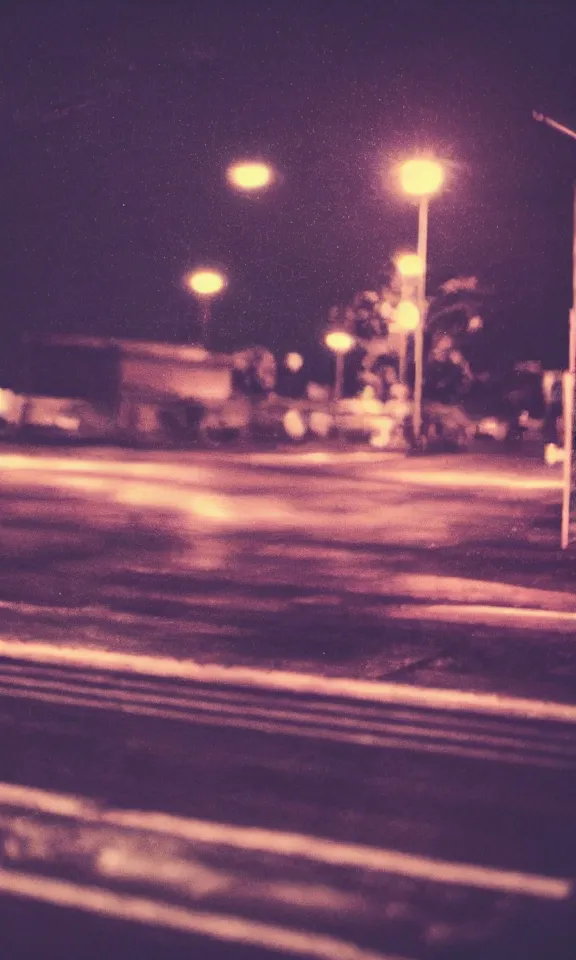 Prompt: close up of a roadside at night, anime style