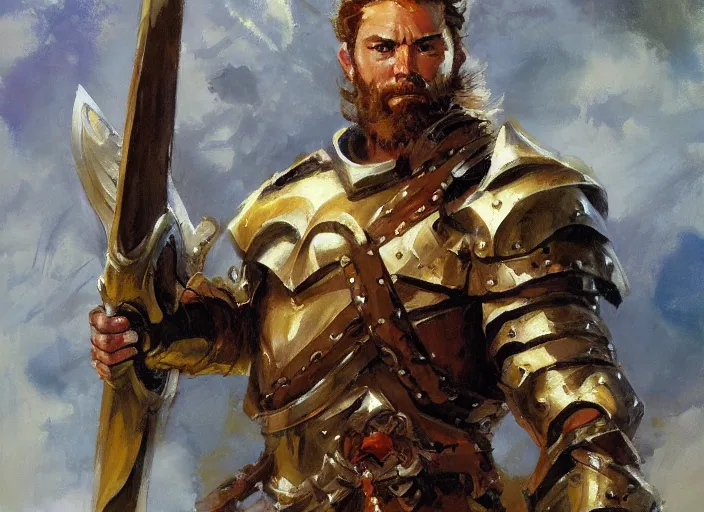 Image similar to a highly detailed beautiful portrait of a paladin, fantasy, by gregory manchess, james gurney, james jean