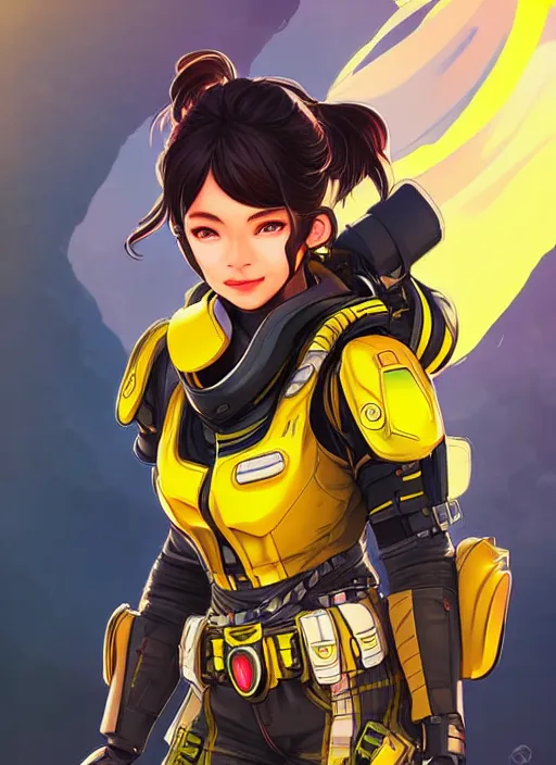 Image similar to Bumble Bee in apex legends as an anime character digital illustration portrait design by Ross Tran, artgerm detailed, soft lighting