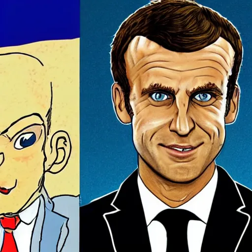 Image similar to portrait of emmanuel macron has a comic character