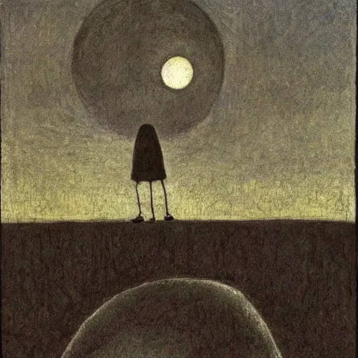 Image similar to death hiding behind the false moon, by Odilon Redon, by Edward Gorey, oil on canvas, beautiful, eerie, surreal, colorful