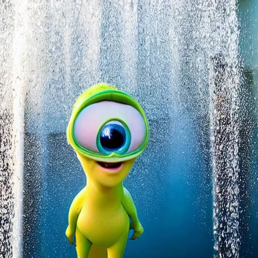 Prompt: pixar, having a cold, bracing shower on a sunny morning, studio lighting, professional photography,