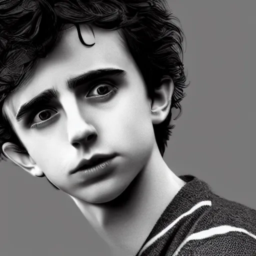 Prompt: portrait of a hybrid of freddie highmore and timothee chalamet, photo realistic, highly detailed