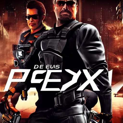 Prompt: Deus Ex as an action movie poster