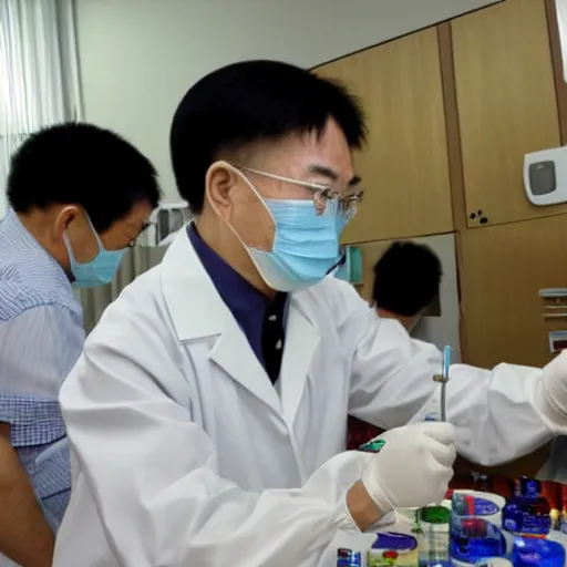 Prompt: A Shanghai man is doing nucleic acid testing, painted by Akira Toriyama - wide shot