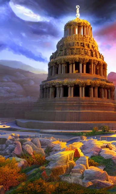 Prompt: the temple of truth | digital art. hd. vibrant. high octane render. unreal engine. amazing lighting. landscape painting. artststion. matte painting. awe inspiring