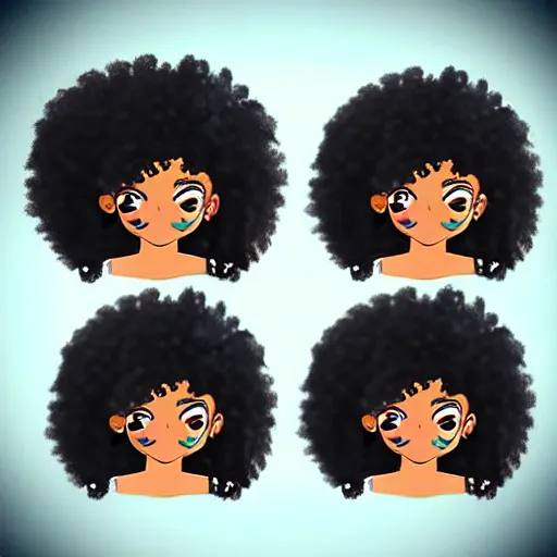 Image similar to a cute 2 d hair barrette character, afro, design, detailed