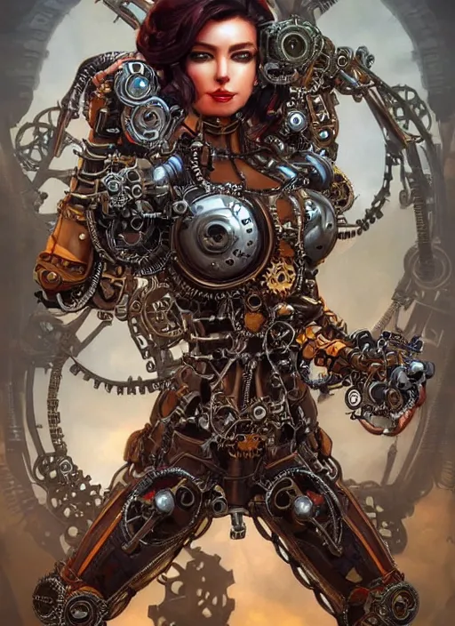 Prompt: front portrait of attractive Lady Mechanika with retro-cyborg arms made of gears and levers, Intrincate steampunk imagery , D&D!, fantasy style, sharp focus!, ultra detailed, art by Artgerm and Peter Andrew Jones, WLUP