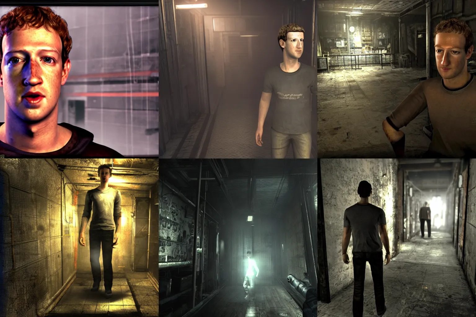 Prompt: Screenshot of Mark Zuckerberg in Amnesia by Frictional Games