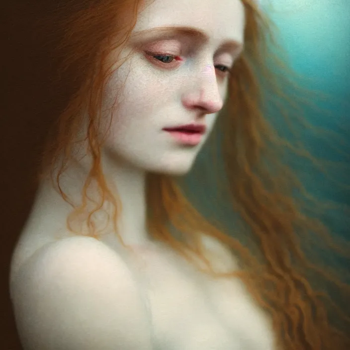 Image similar to Kodak Portra 400, 8K,ARTSTATION, Caroline Gariba, soft light, volumetric lighting, highly detailed, britt marling style 3/4 , extreme Close-up portrait photography of a beautiful woman how pre-Raphaelites,inspired by Ophelia paint, the face emerges from water of Pamukkale, underwater face, hair are intricate with highly detailed realistic beautiful flowers , Realistic, Refined, Highly Detailed, interstellar outdoor soft pastel lighting colors scheme, outdoor fine art photography, Hyper realistic, photo realistic