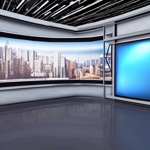 Image similar to TV news studio background, unreal engine, hyper realism, high detailed, 8k,