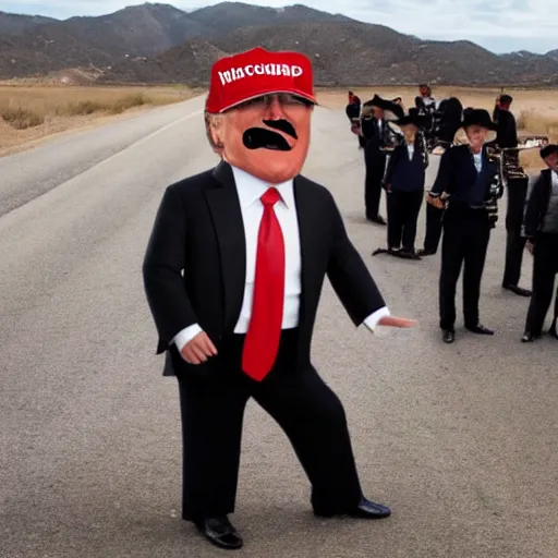 Image similar to donald trump dressed as a mariachi on the border with mexico