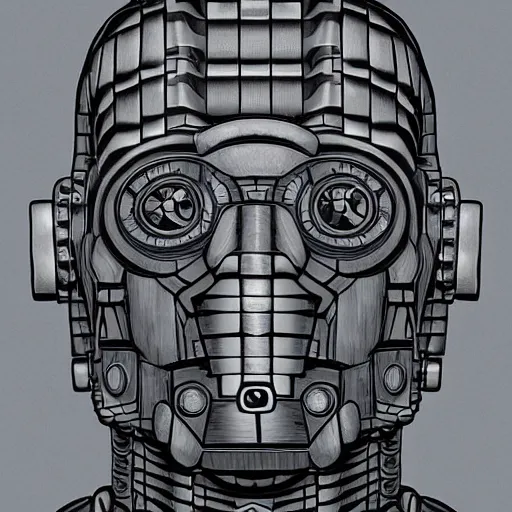 Image similar to portrait of cyberman, mash - up between mc escher and vincent van gogh