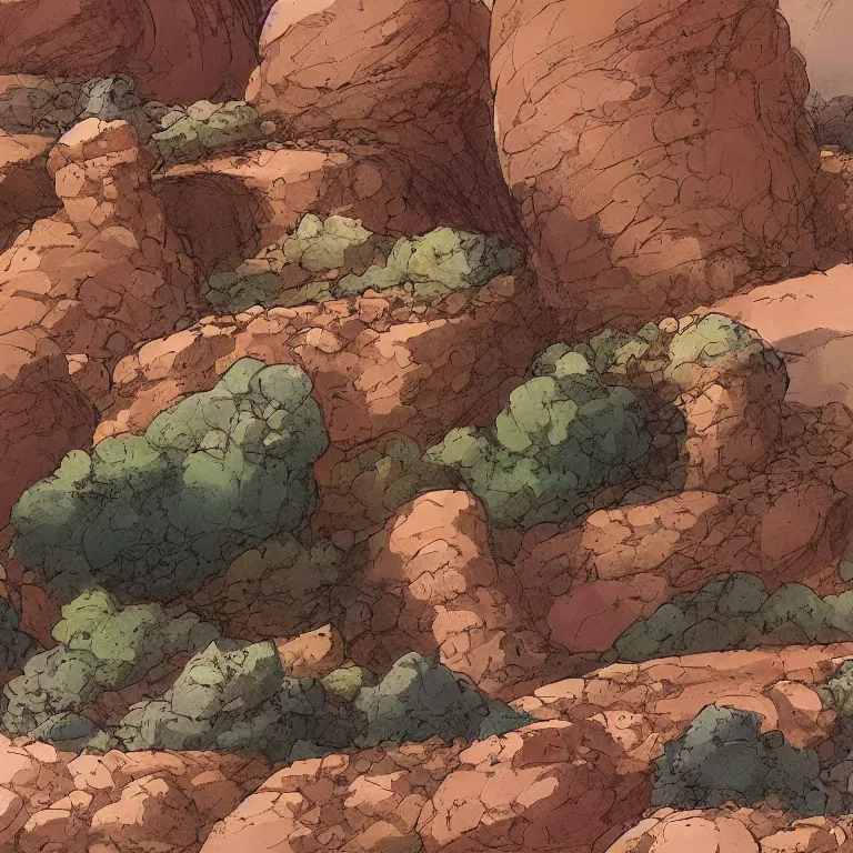 Image similar to bunch of different shapes and sizes of canyon rocks and arcs, concept art by jean giraud, featured on deviantart, environmental art, 2 d game art, concept art, artstation hq