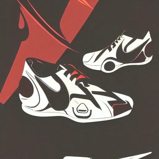 Prompt: retro futuristic Nike sneakers by syd mead and joe johnston