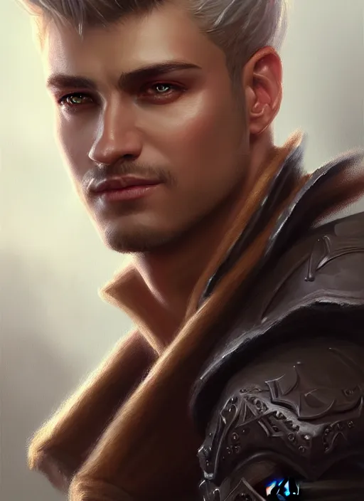 Image similar to a _ fantasy _ style _ portrait _ painting _ of male, medium dark blonde hair side part and blonde stubble, rpg dnd oil _ painting _ unreal _ 5 _ daz. _ rpg _ portrait _ extremely _ detailed _ artgerm _ greg _ rutkowski _ greg