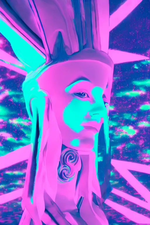 Prompt: a dramatic lighting photo of an elegant alien queen, vaporwave colors,