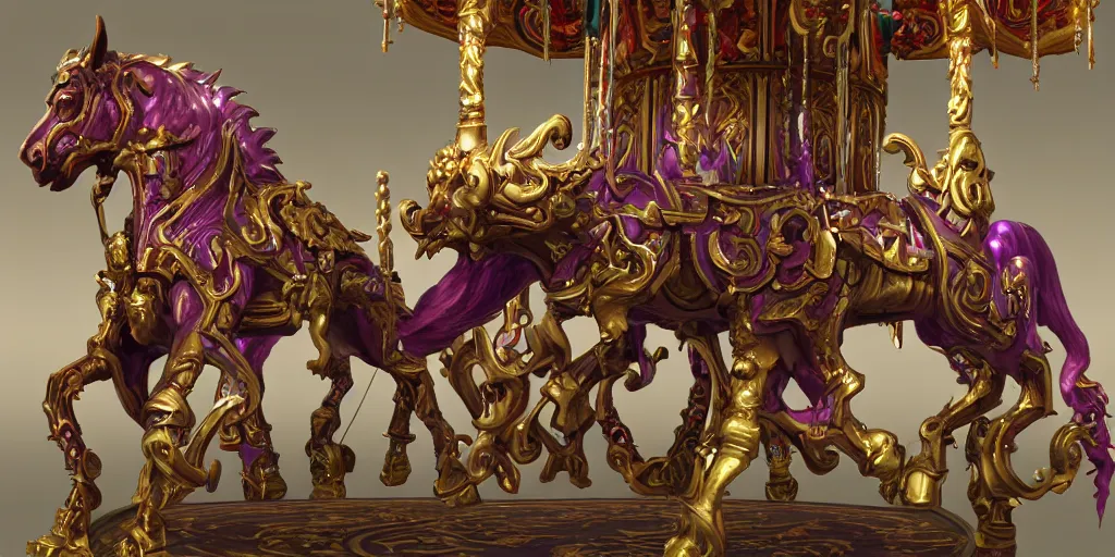 Prompt: a 3d sculpt of a baroque evil circus carousel horse, world of warcraft, league of legends