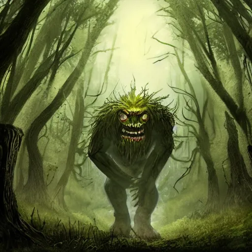 Prompt: a monster emerging from a forest