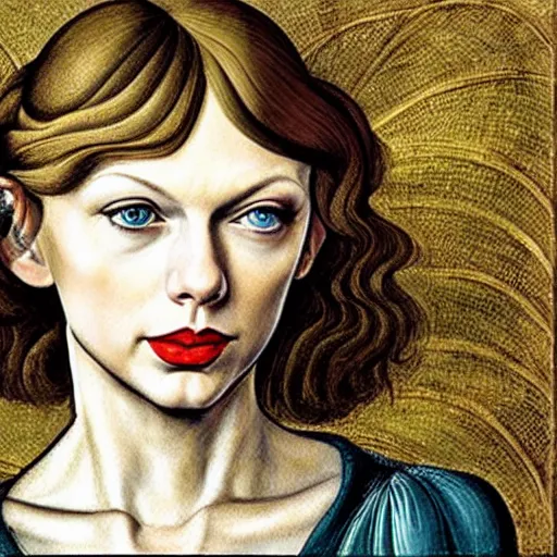 Image similar to taylor swift as gollum, elegant portrait by sandro botticelli, detailed, symmetrical, intricate