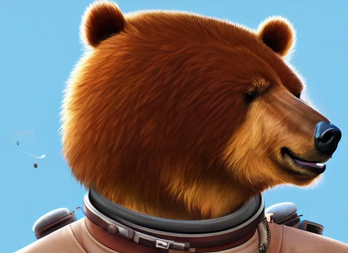 Prompt: character portrait feature of the anthro male anthropomorphic kamchatka brown bear fursona wearing cosmonaut outfit uniform professional pilot astronaut cosmonaut character design stylized by charlie bowater, ross tran, artgerm, and makoto shinkai, detailed, soft lighting, rendered in octane
