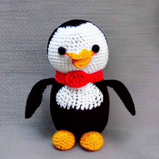 Image similar to crocheted penguin doll,