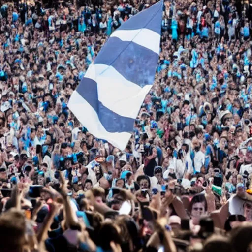 Image similar to Lady Gaga as president, Argentina presidential rally, Argentine flags behind, bokeh, giving a speech, detailed face, Argentina