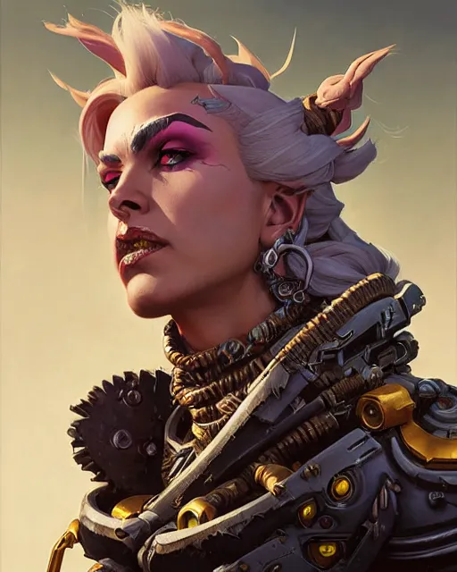 Image similar to junker queen from overwatch, character portrait, concept art, intricate details, highly detailed by greg rutkowski, michael whelan and gustave dore