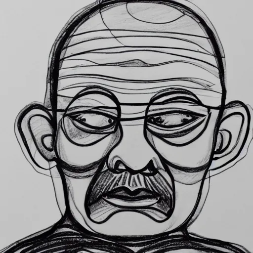 Image similar to continuous single line contour - drawing of ghandi, pen on white paper